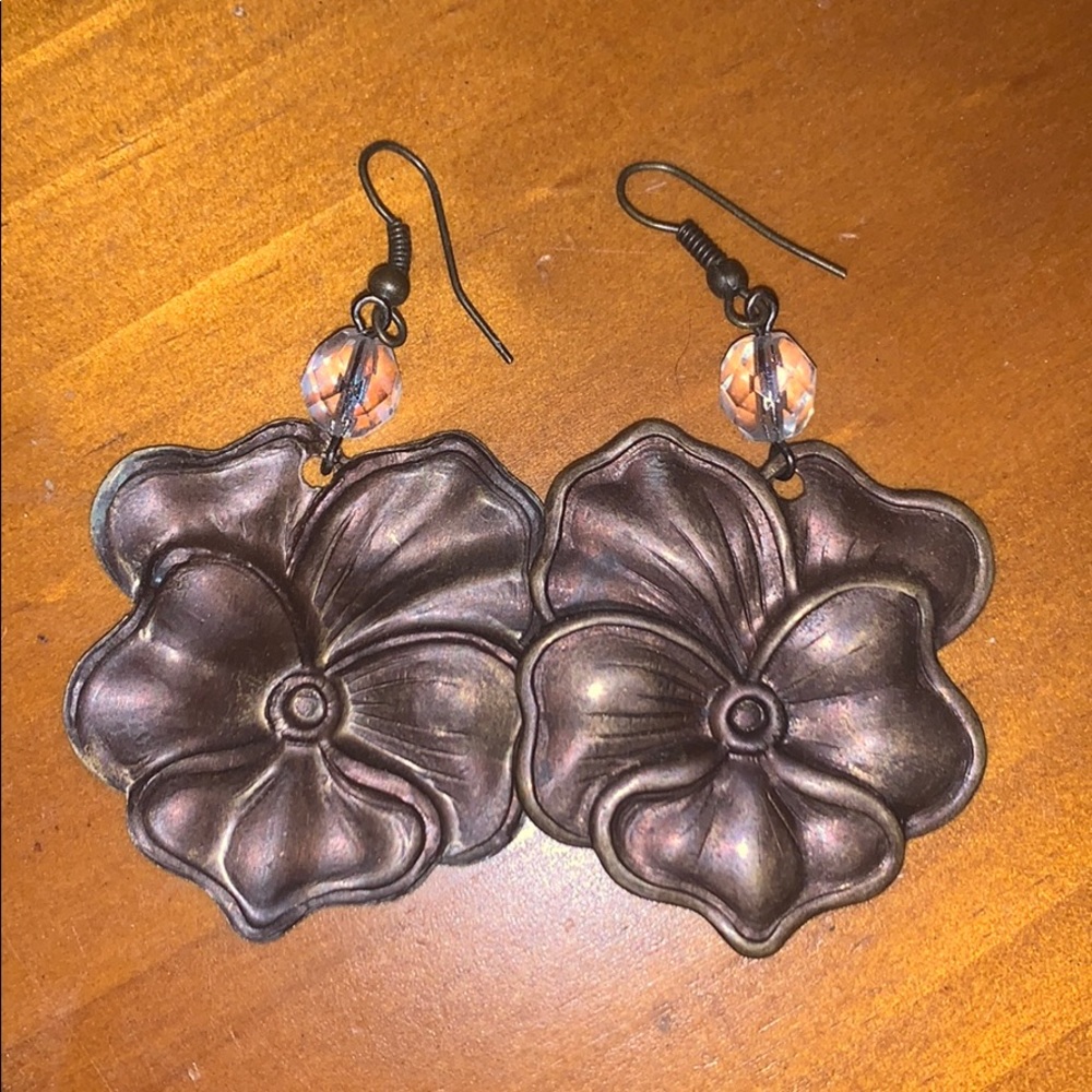 Copper Crystal Flower earrings